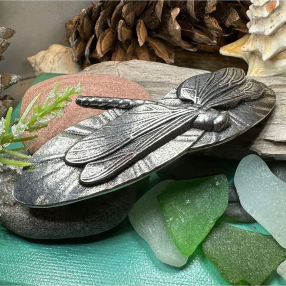 Dragonfly Hair Clip Hand Crafted Metal Barrette Made USA by Oberon Design